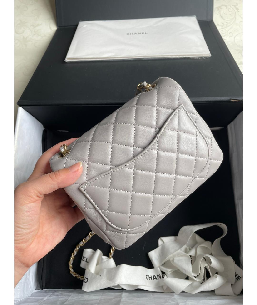 CHANEL Серая кожаная сумка через плечо, фото 3