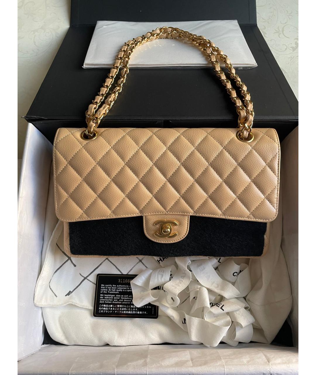 CHANEL Бежевая кожаная сумка через плечо, фото 7