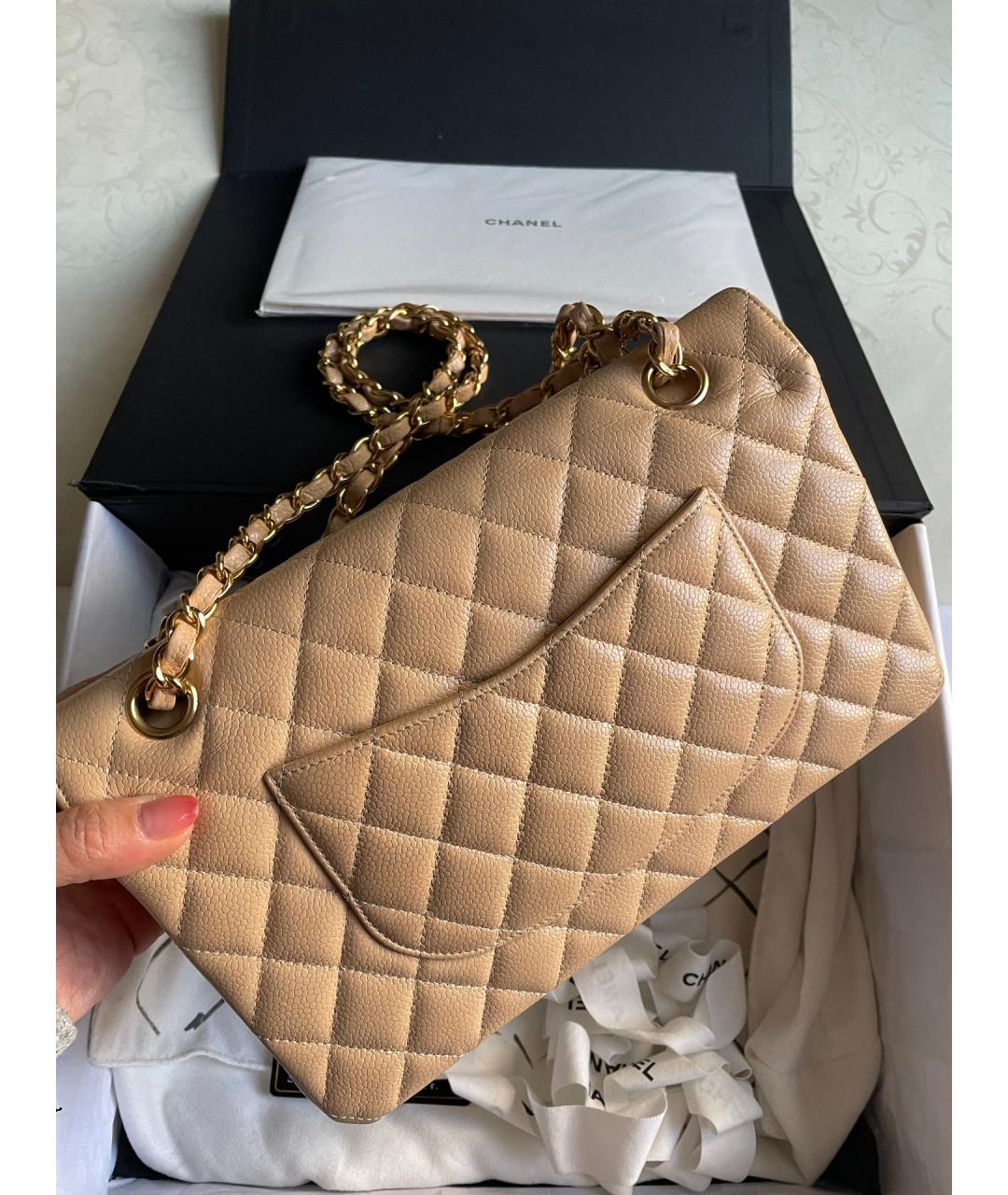 CHANEL Бежевая кожаная сумка через плечо, фото 3