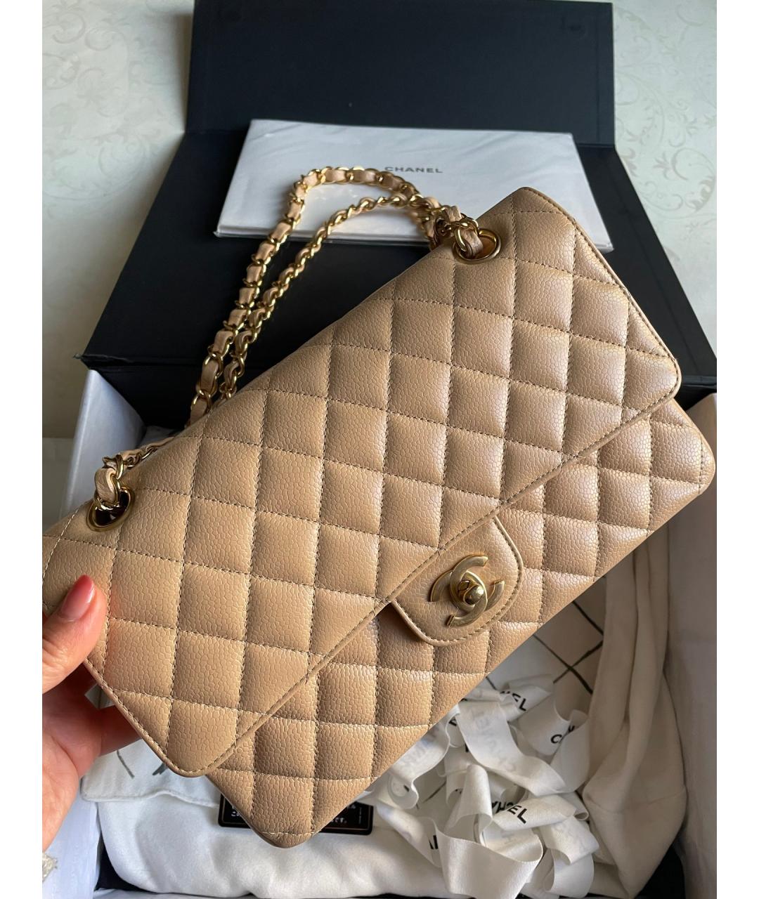 CHANEL Бежевая кожаная сумка через плечо, фото 2
