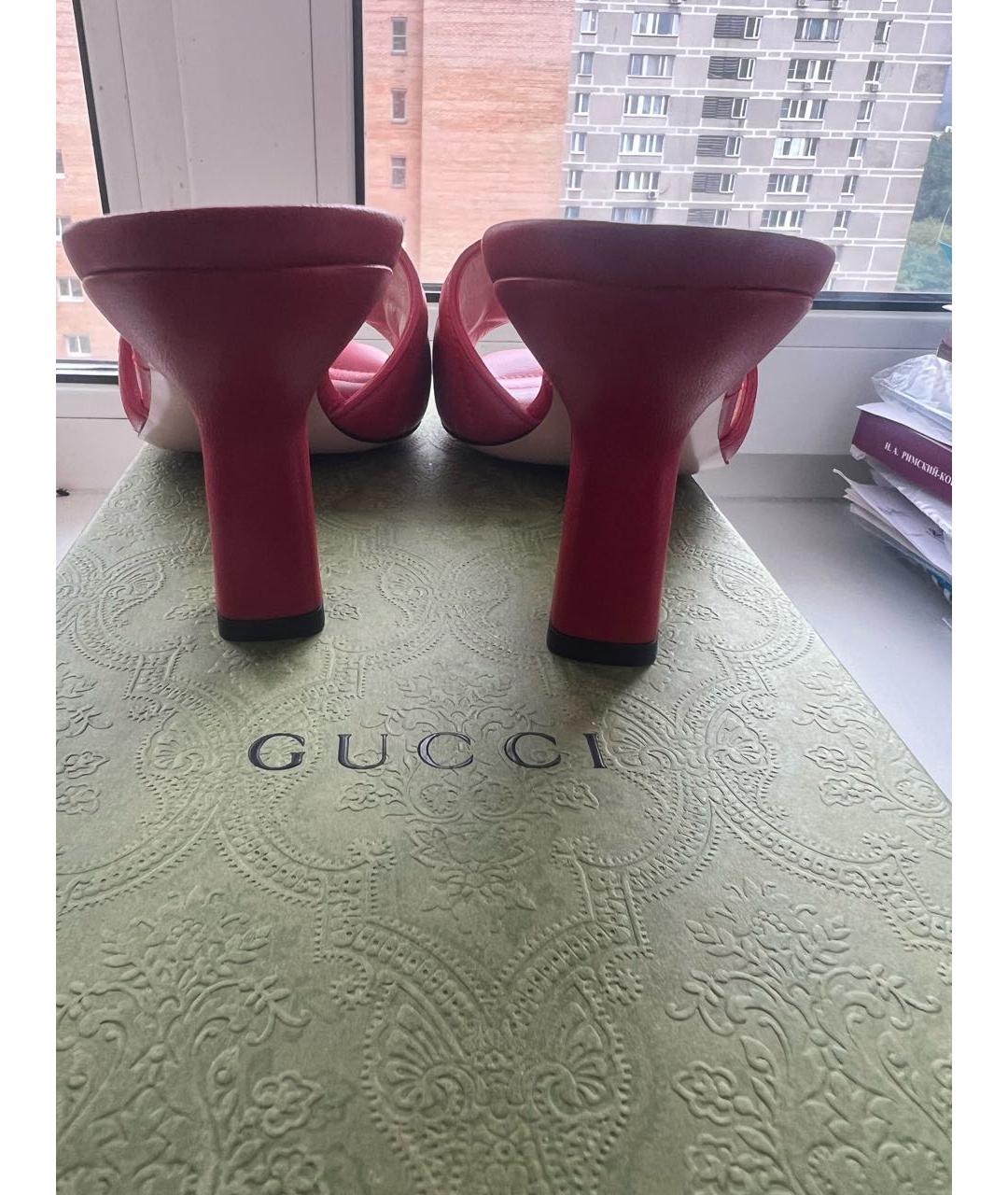 GUCCI Красные кожаные мюли, фото 4