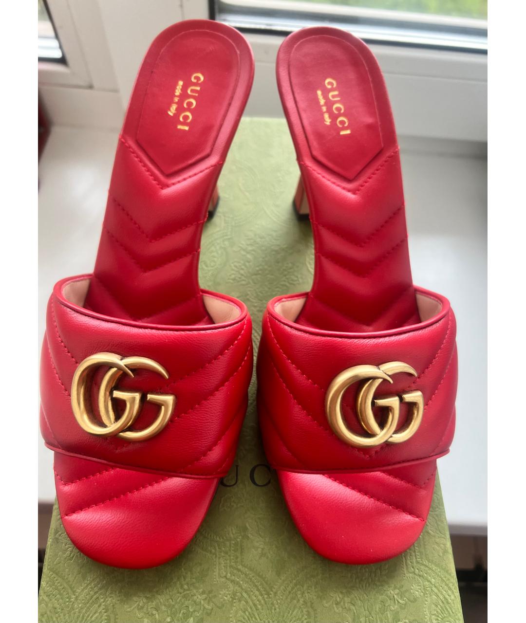 GUCCI Красные кожаные мюли, фото 8