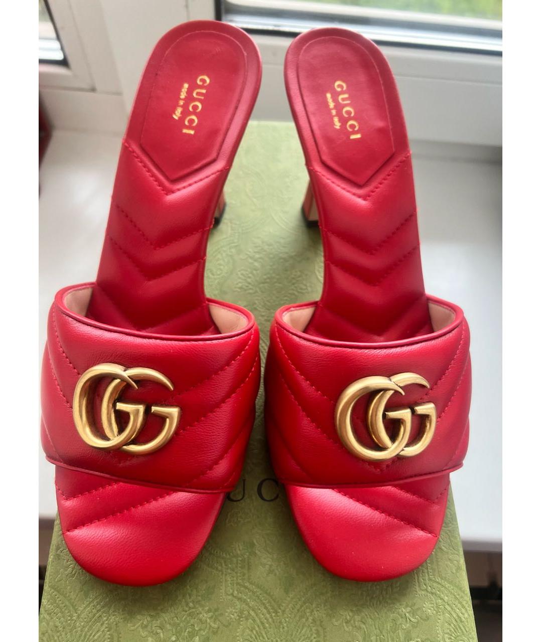 GUCCI Красные кожаные мюли, фото 2