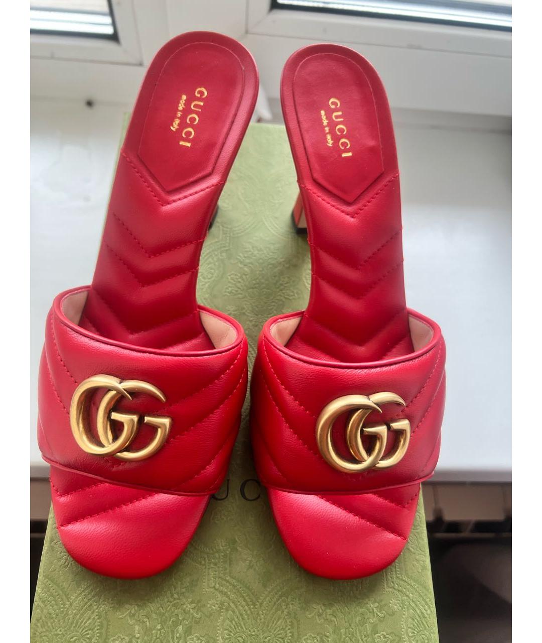 GUCCI Красные кожаные мюли, фото 6