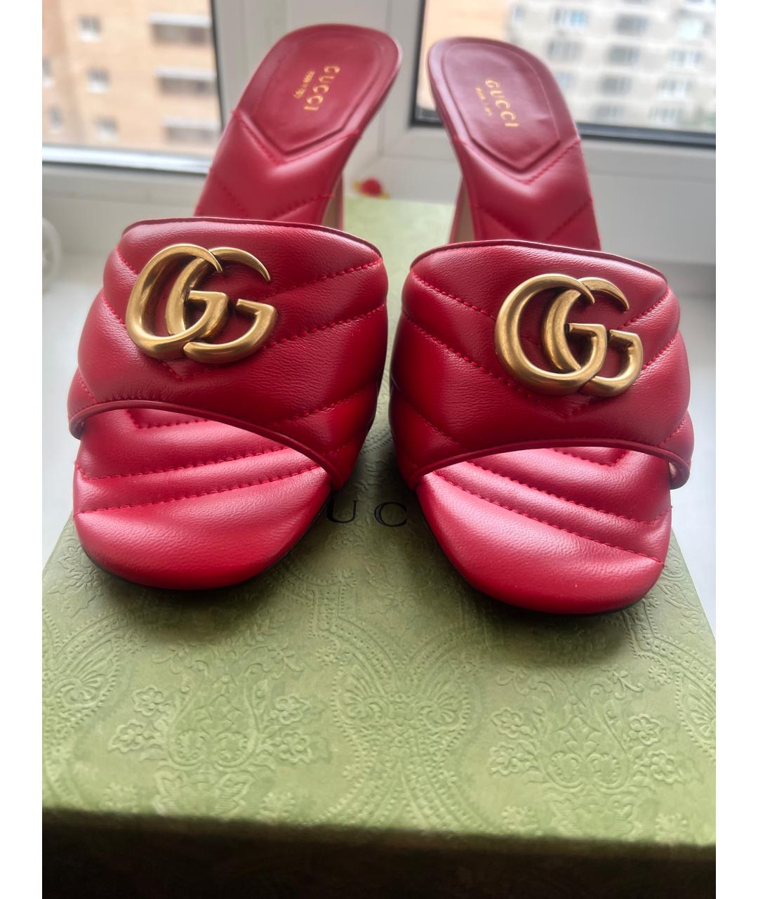 GUCCI Красные кожаные мюли, фото 9