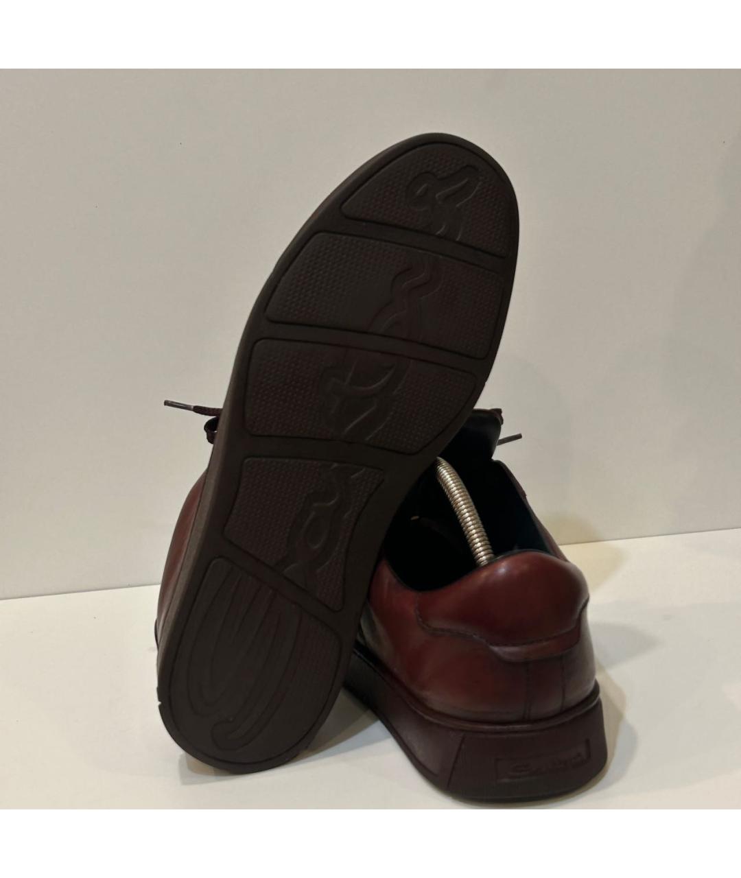 SANTONI Бордовые кожаные низкие кроссовки / кеды, фото 7