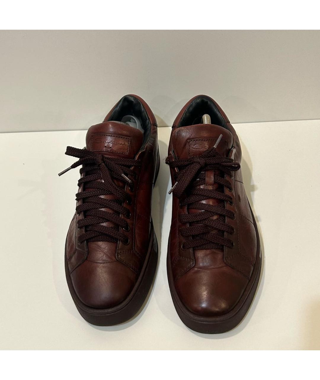 SANTONI Бордовые кожаные низкие кроссовки / кеды, фото 2