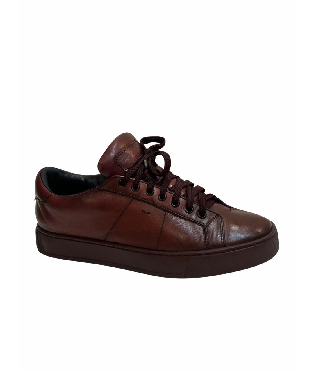 SANTONI Бордовые кожаные низкие кроссовки / кеды, фото 1
