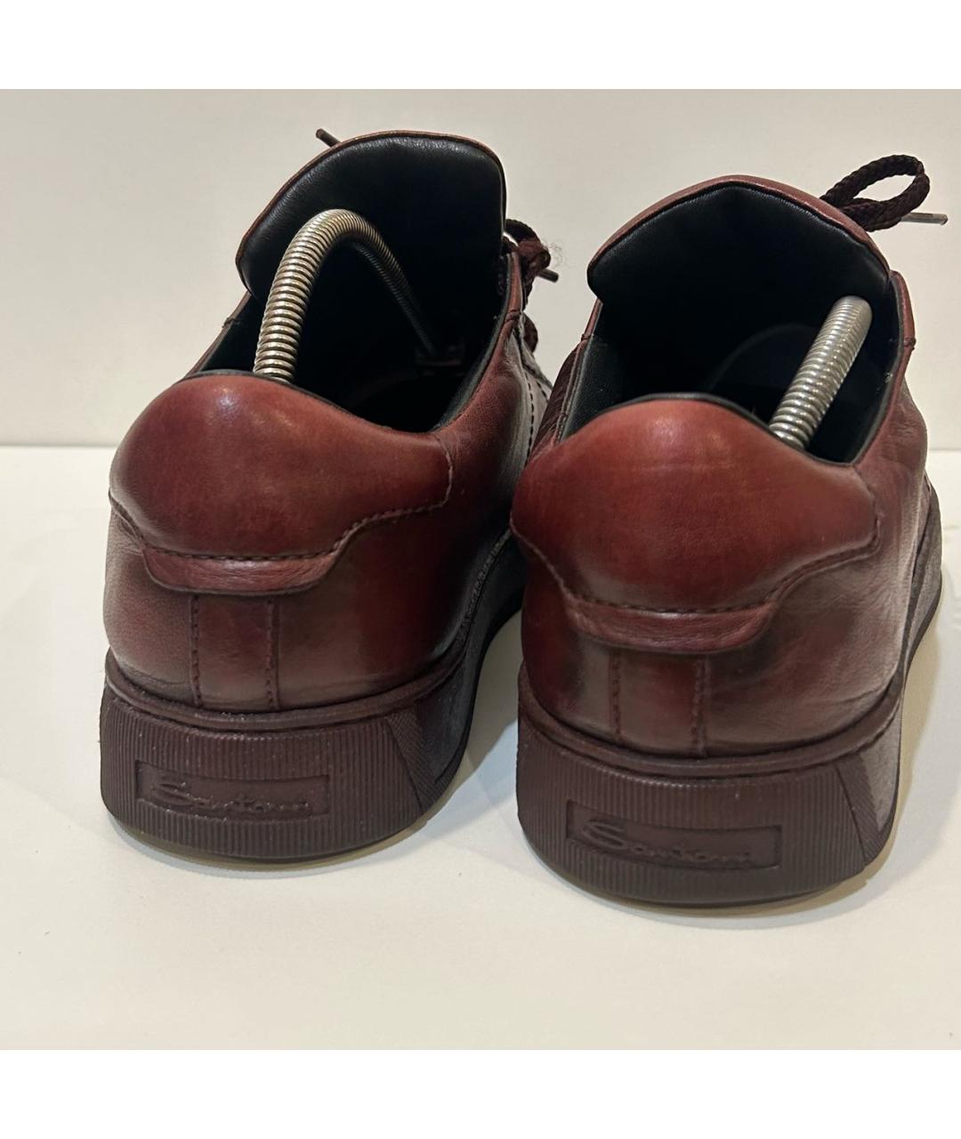 SANTONI Бордовые кожаные низкие кроссовки / кеды, фото 4