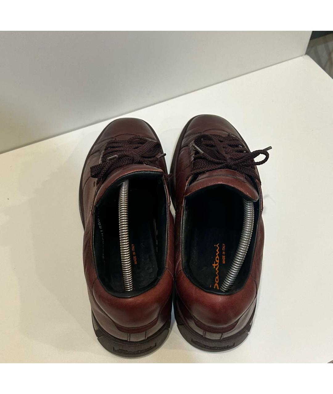 SANTONI Бордовые кожаные низкие кроссовки / кеды, фото 3