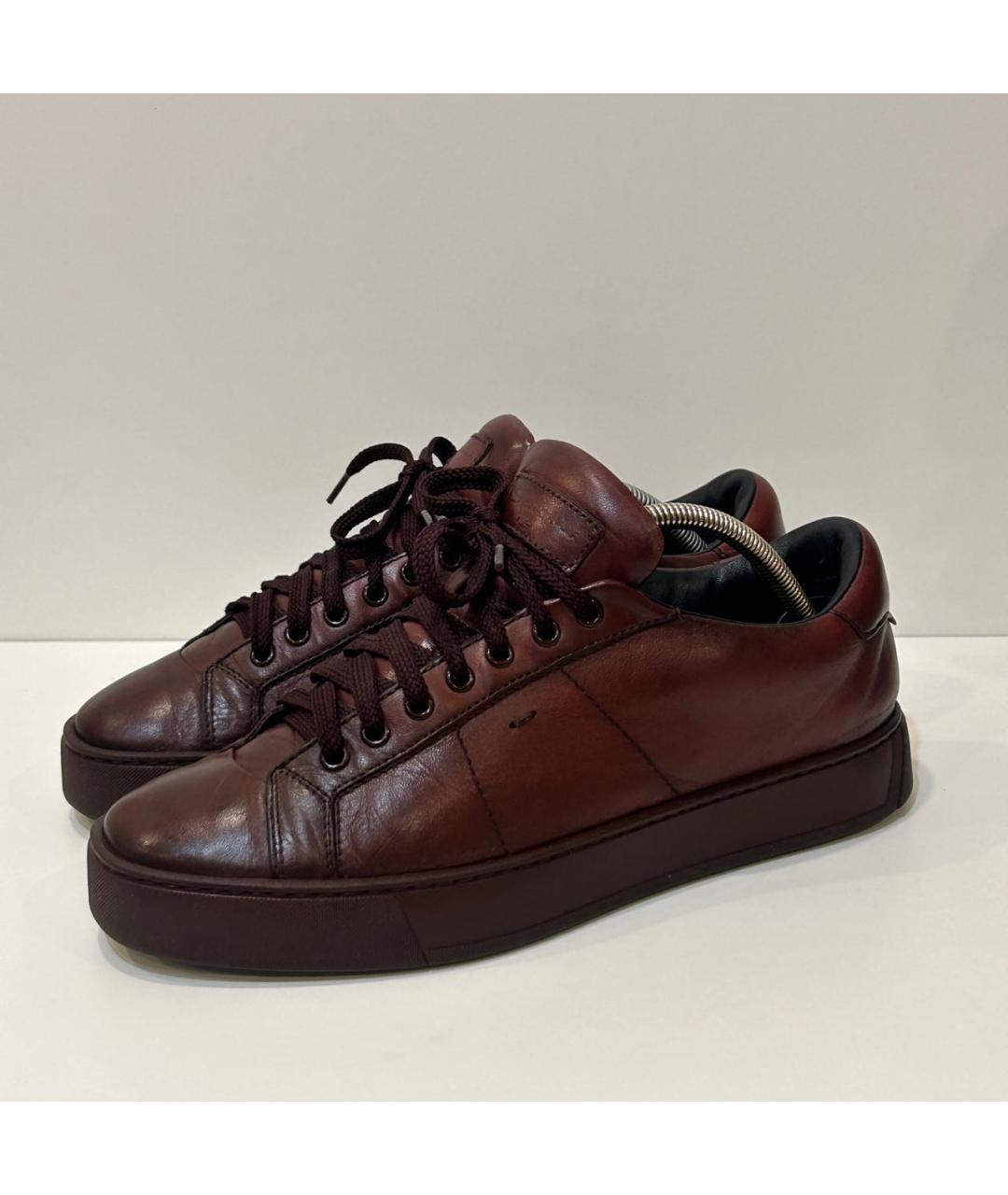 SANTONI Бордовые кожаные низкие кроссовки / кеды, фото 8