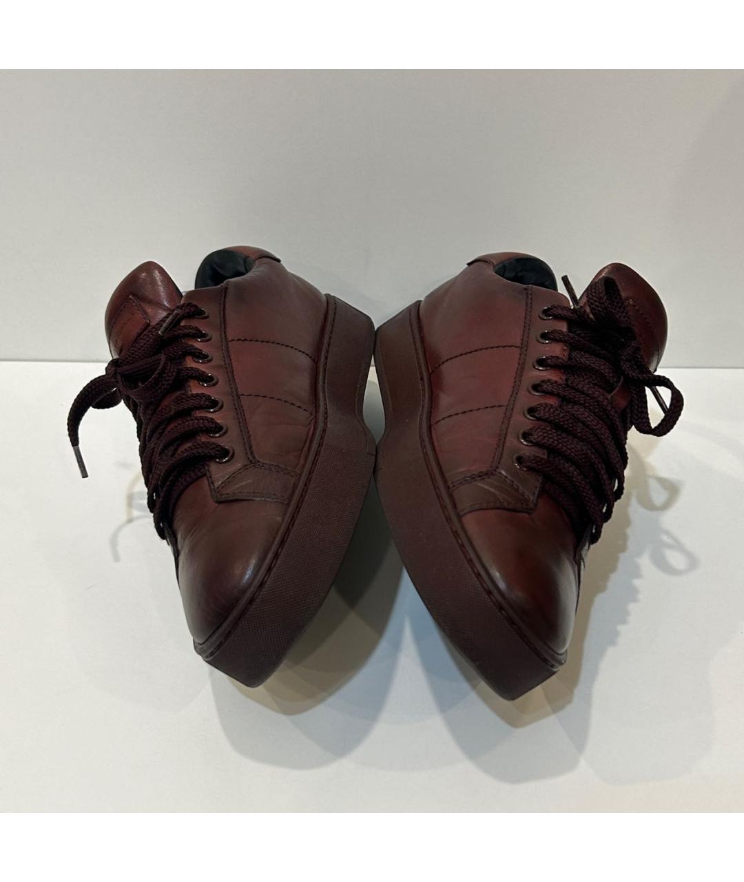 SANTONI Бордовые кожаные низкие кроссовки / кеды, фото 5