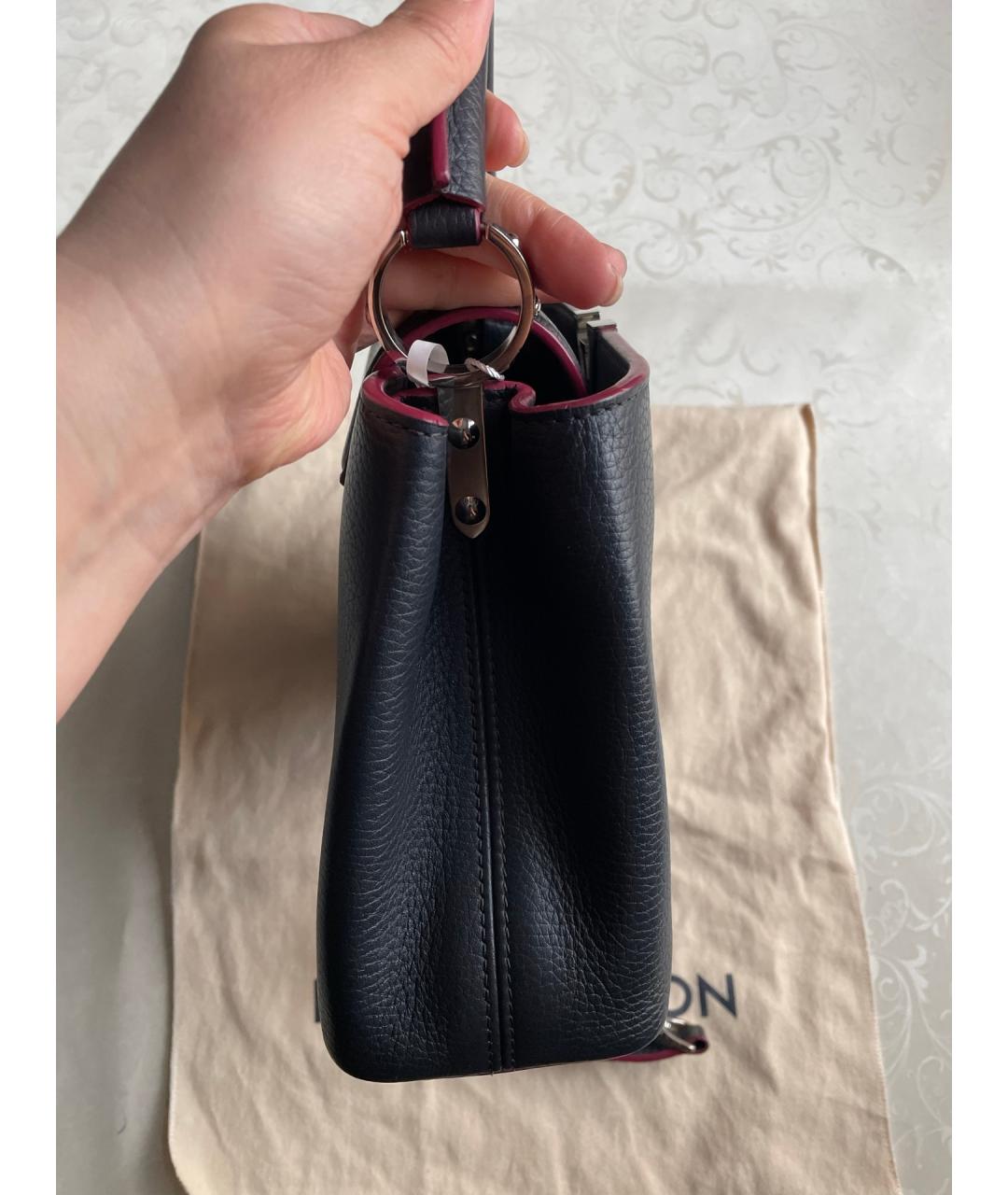 LOUIS VUITTON Черная кожаная сумка тоут, фото 5