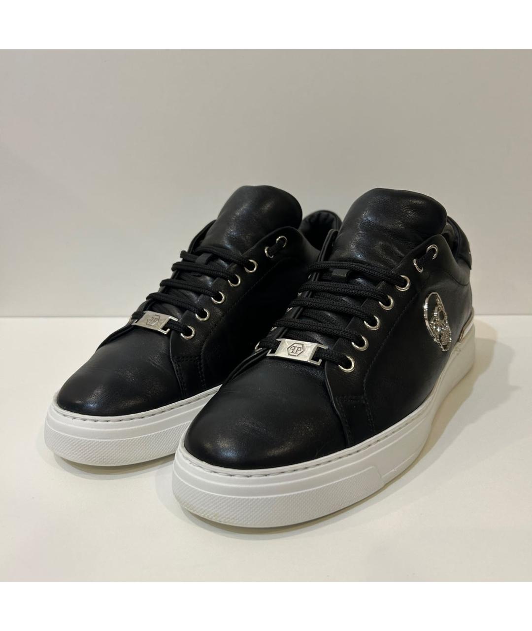 PHILIPP PLEIN Черные кожаные низкие кроссовки / кеды, фото 7