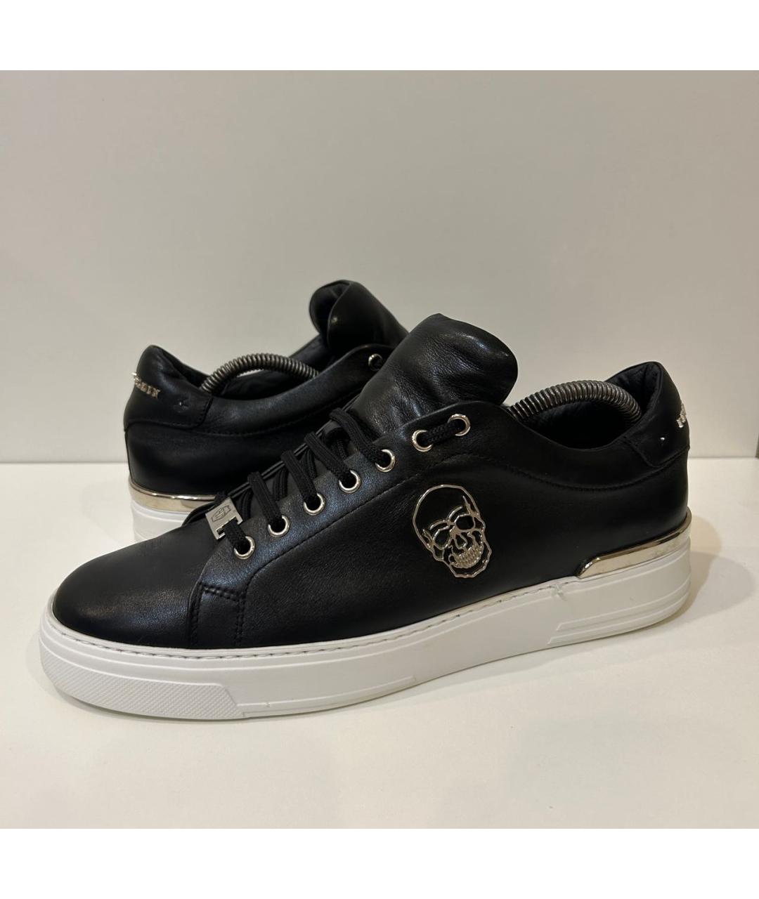 PHILIPP PLEIN Черные кожаные низкие кроссовки / кеды, фото 2