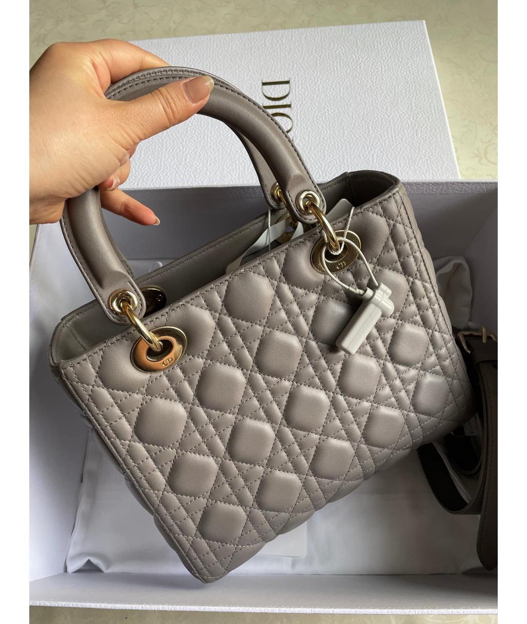 CHRISTIAN DIOR Серая кожаная сумка тоут, фото 3