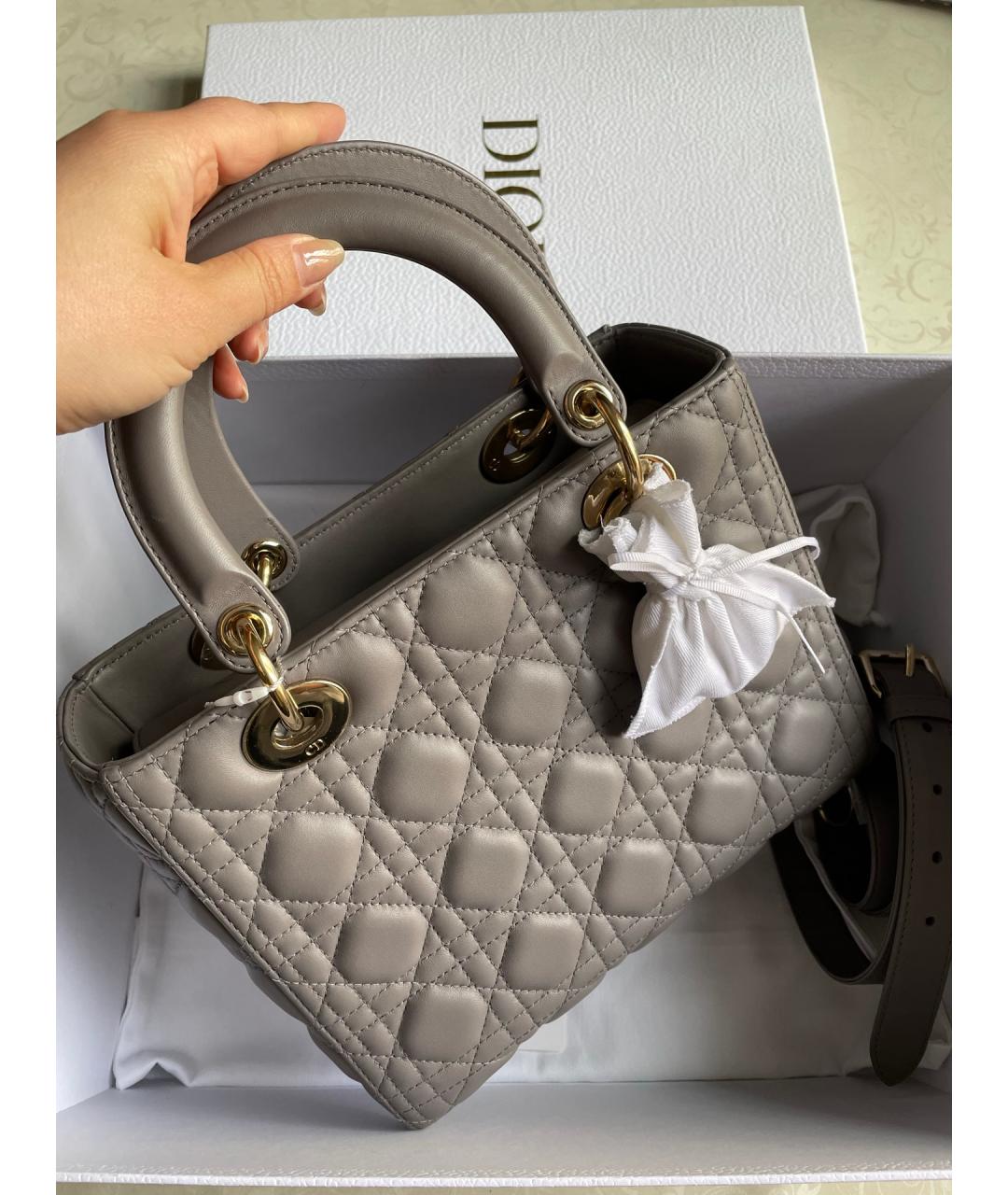 CHRISTIAN DIOR Серая кожаная сумка тоут, фото 2