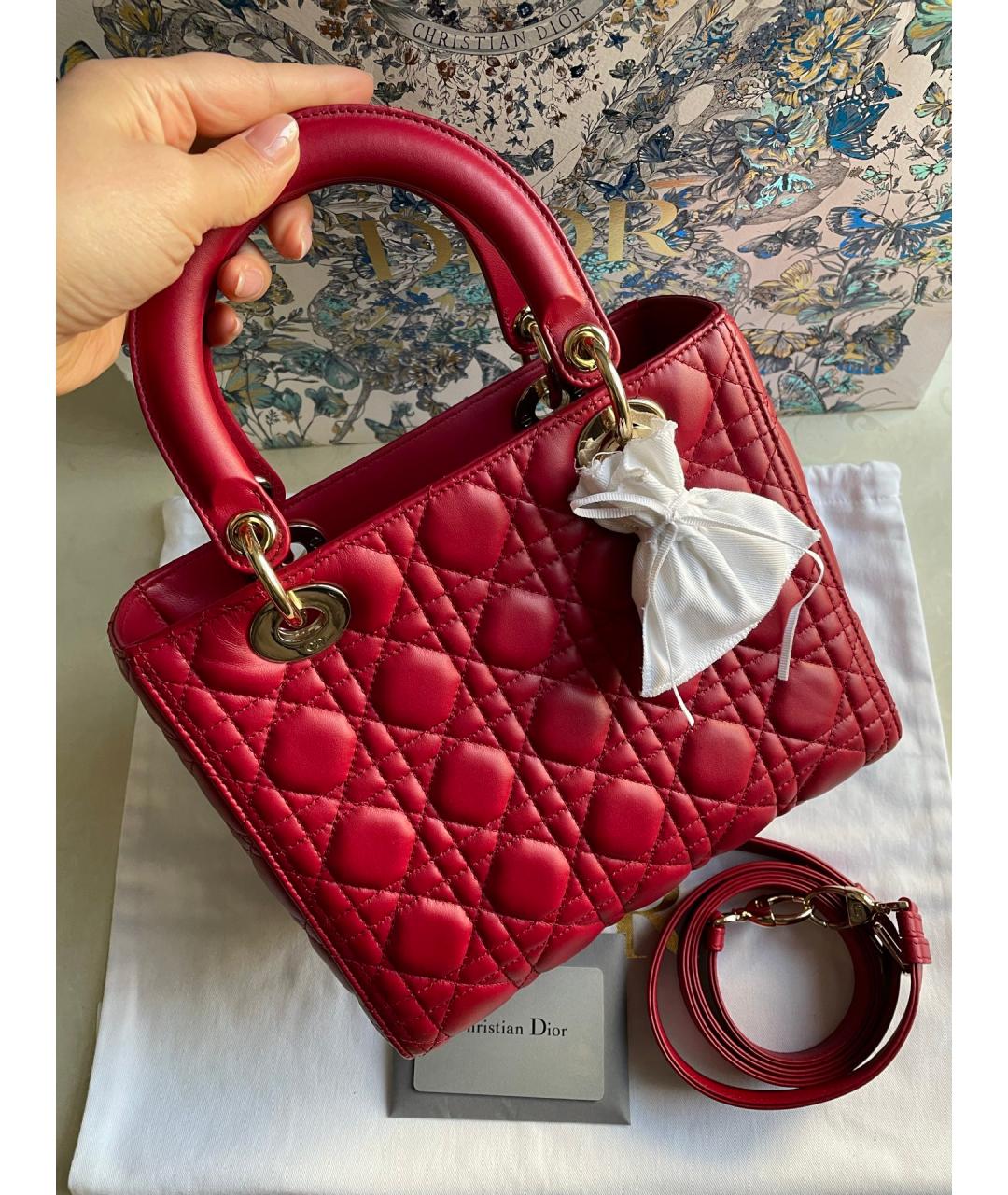 CHRISTIAN DIOR Красная кожаная сумка тоут, фото 2