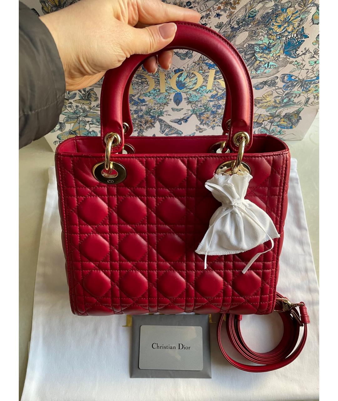 CHRISTIAN DIOR Красная кожаная сумка тоут, фото 1