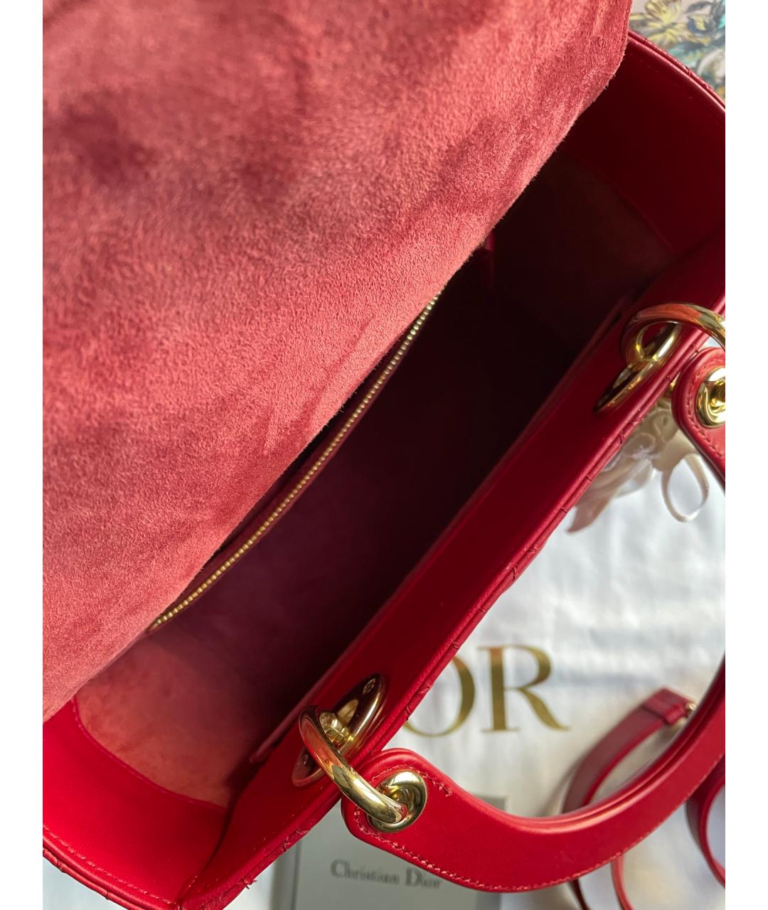 CHRISTIAN DIOR Красная кожаная сумка тоут, фото 6