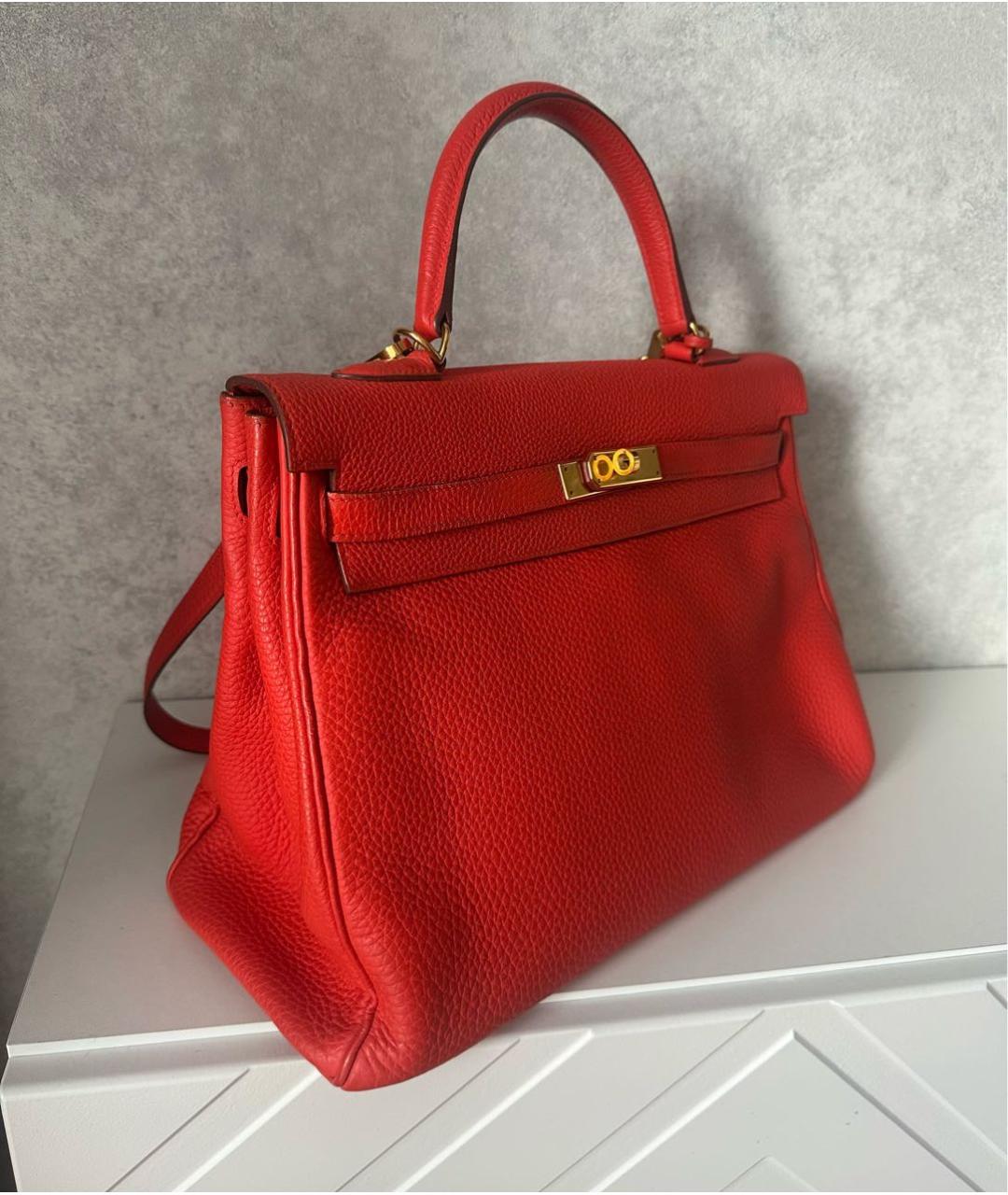 HERMES Коралловая кожаная сумка с короткими ручками, фото 2