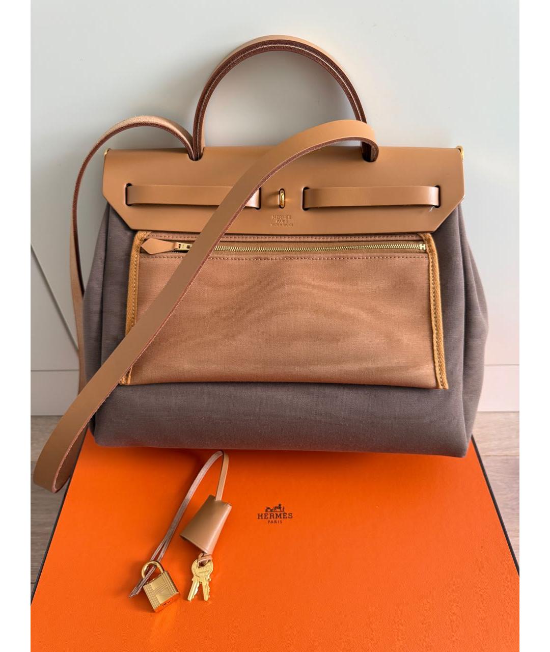 HERMES Коричневая тканевая сумка через плечо, фото 3