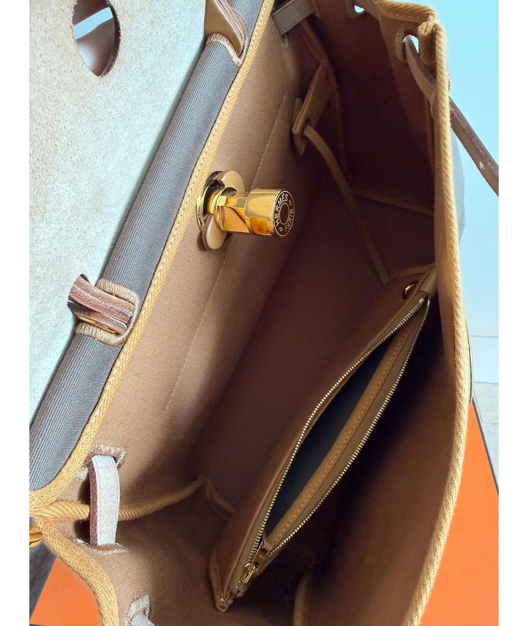 HERMES Коричневая тканевая сумка через плечо, фото 4