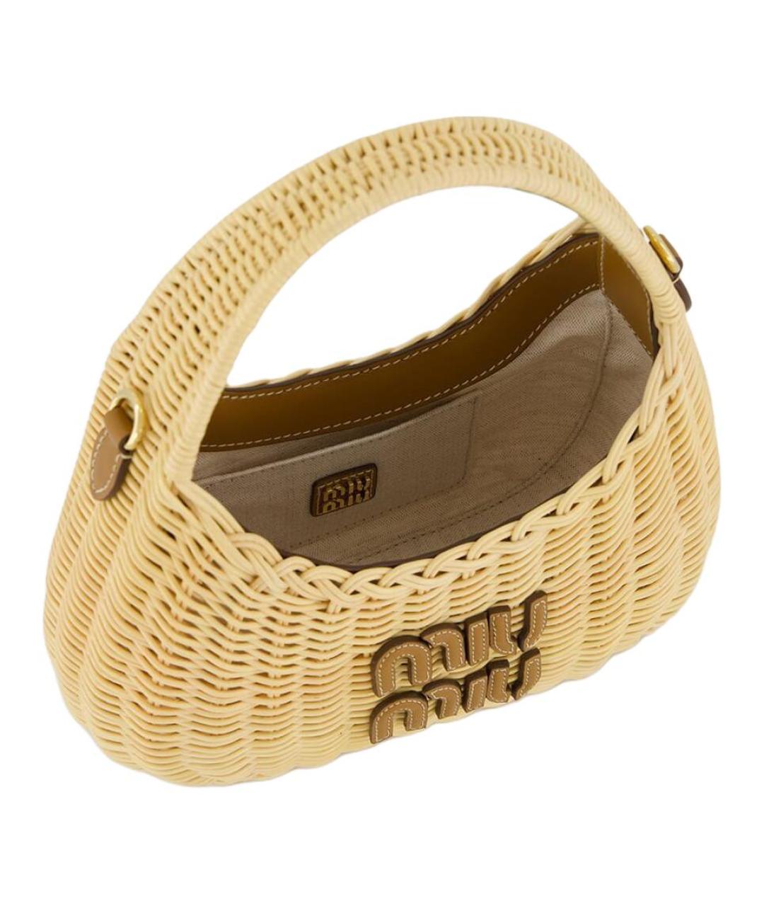 MIU MIU Бежевая плетеная сумка с короткими ручками, фото 5
