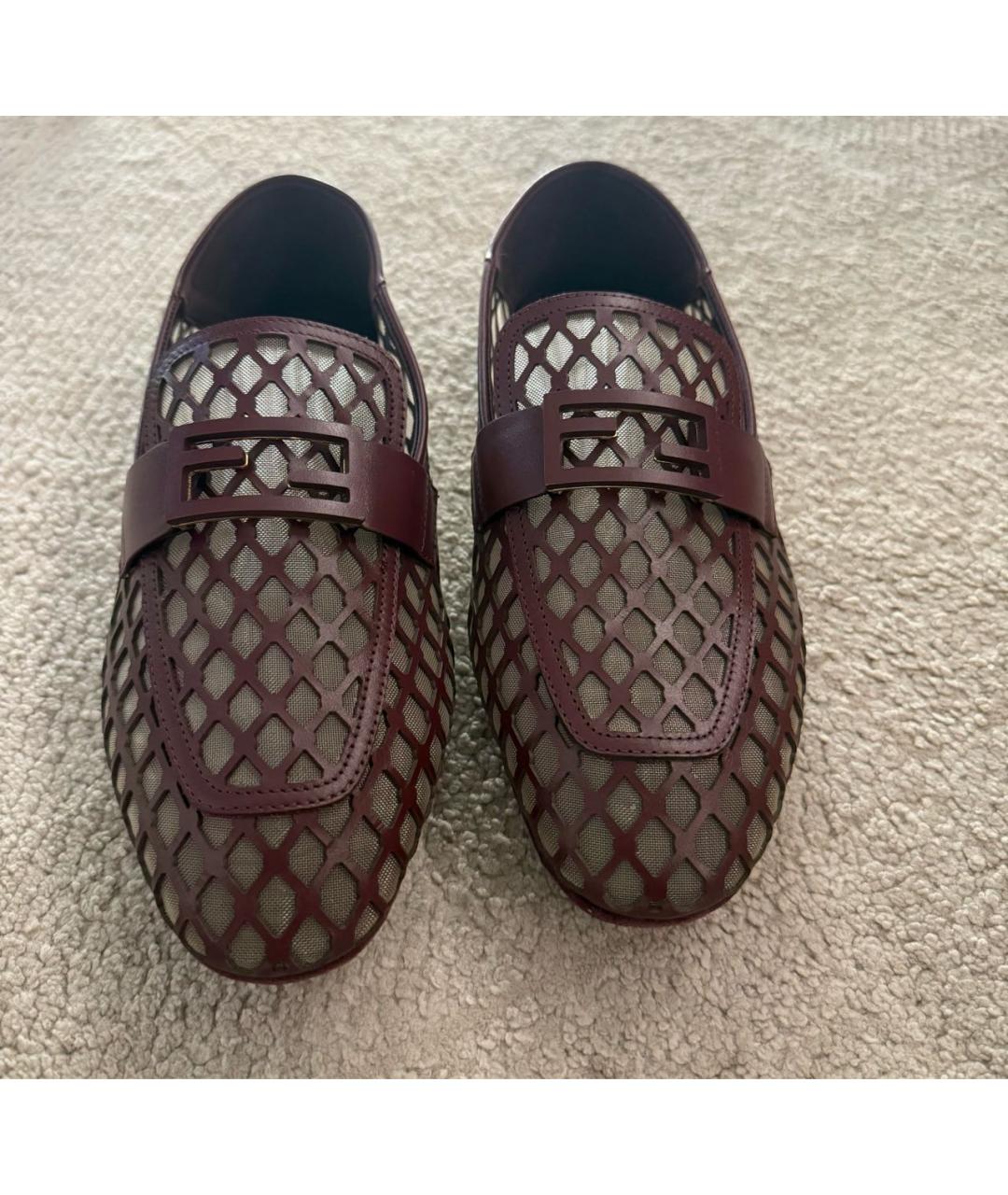 FENDI Бордовые кожаные мокасины, фото 3