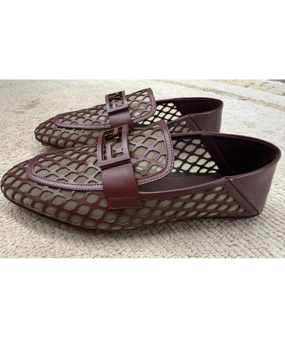 FENDI Бордовые кожаные мокасины, фото 2