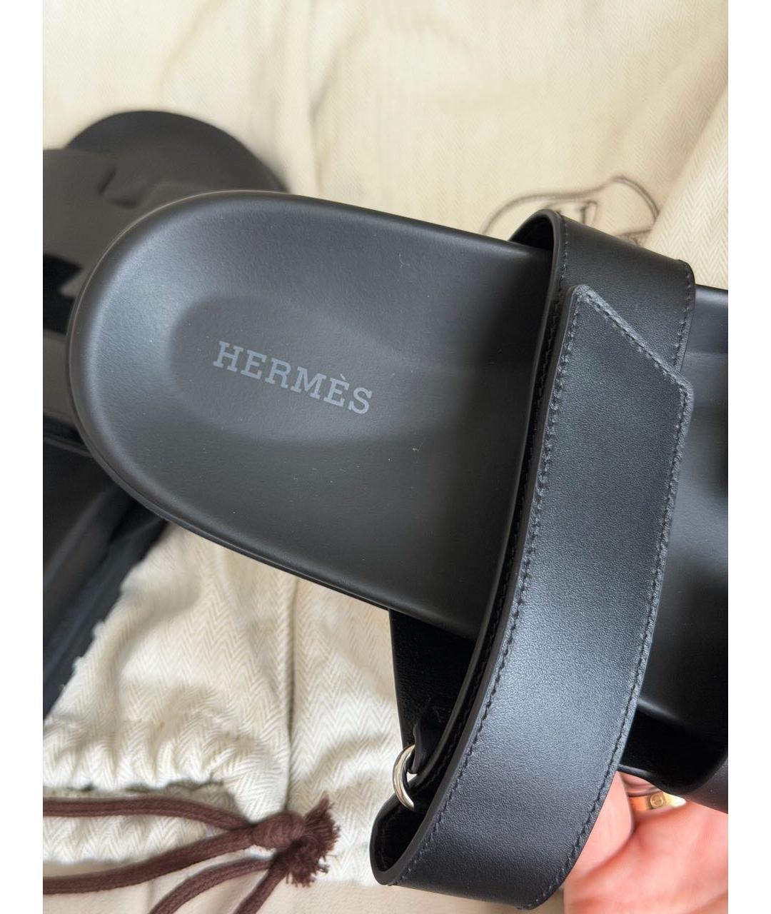 HERMES Черные кожаные сандалии, фото 7