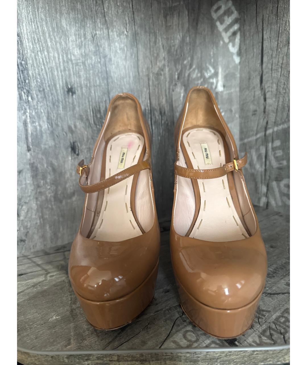 MIU MIU Бежевые кожаные туфли, фото 2