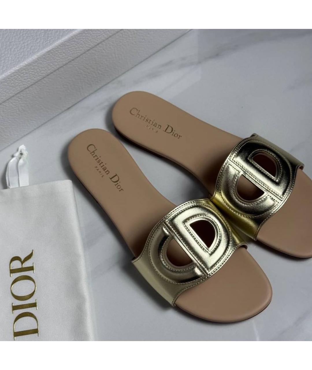 CHRISTIAN DIOR Золотые шлепанцы, фото 3