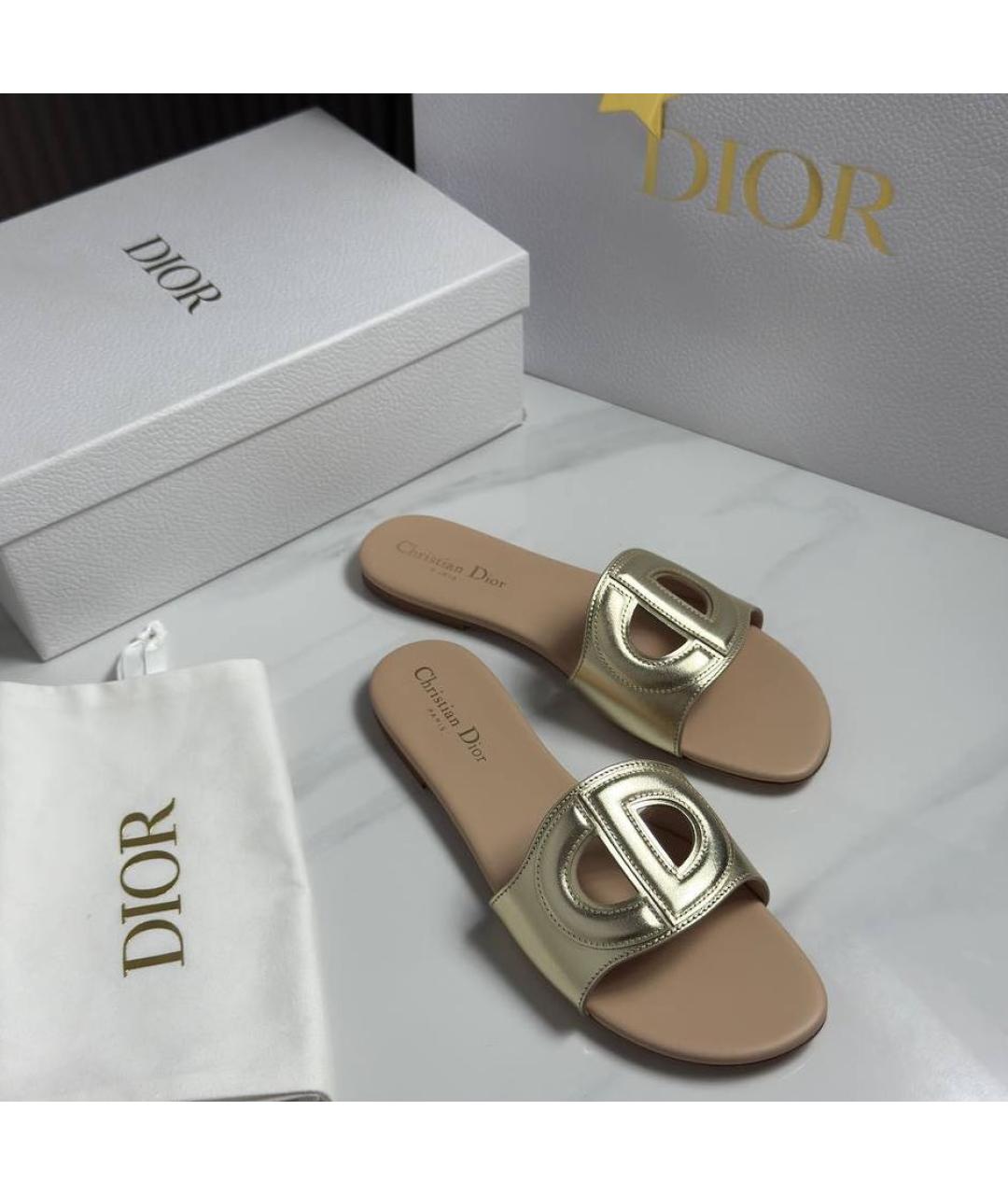 CHRISTIAN DIOR Золотые шлепанцы, фото 2