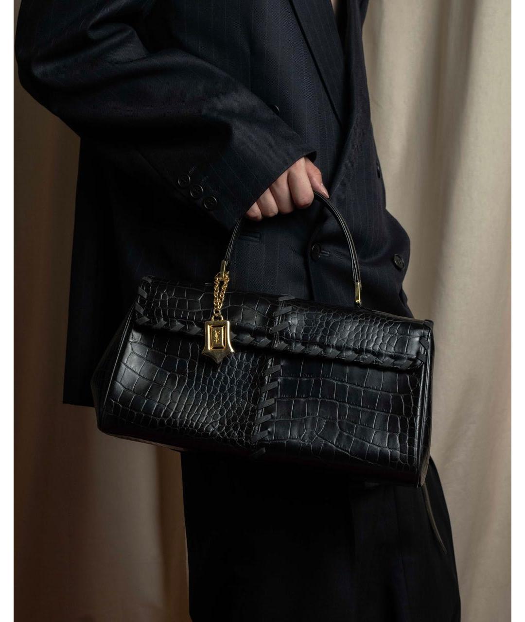 SAINT LAURENT Черная кожаная сумка с короткими ручками, фото 5