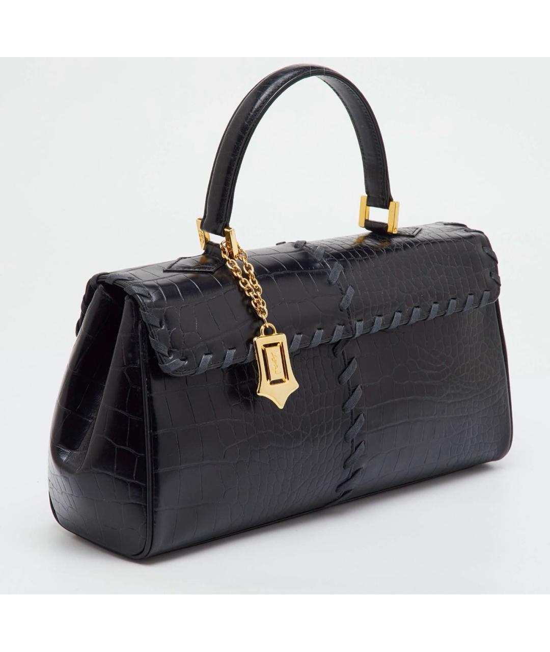 SAINT LAURENT Черная кожаная сумка с короткими ручками, фото 2