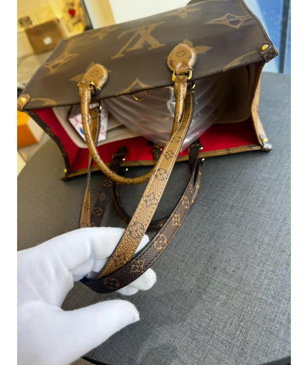 LOUIS VUITTON Коричневая канва сумка с короткими ручками, фото 4