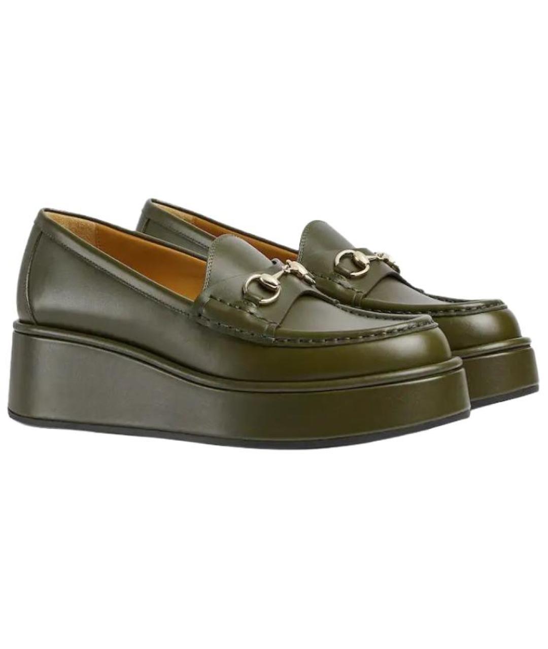 GUCCI Зеленые кожаные лоферы, фото 3