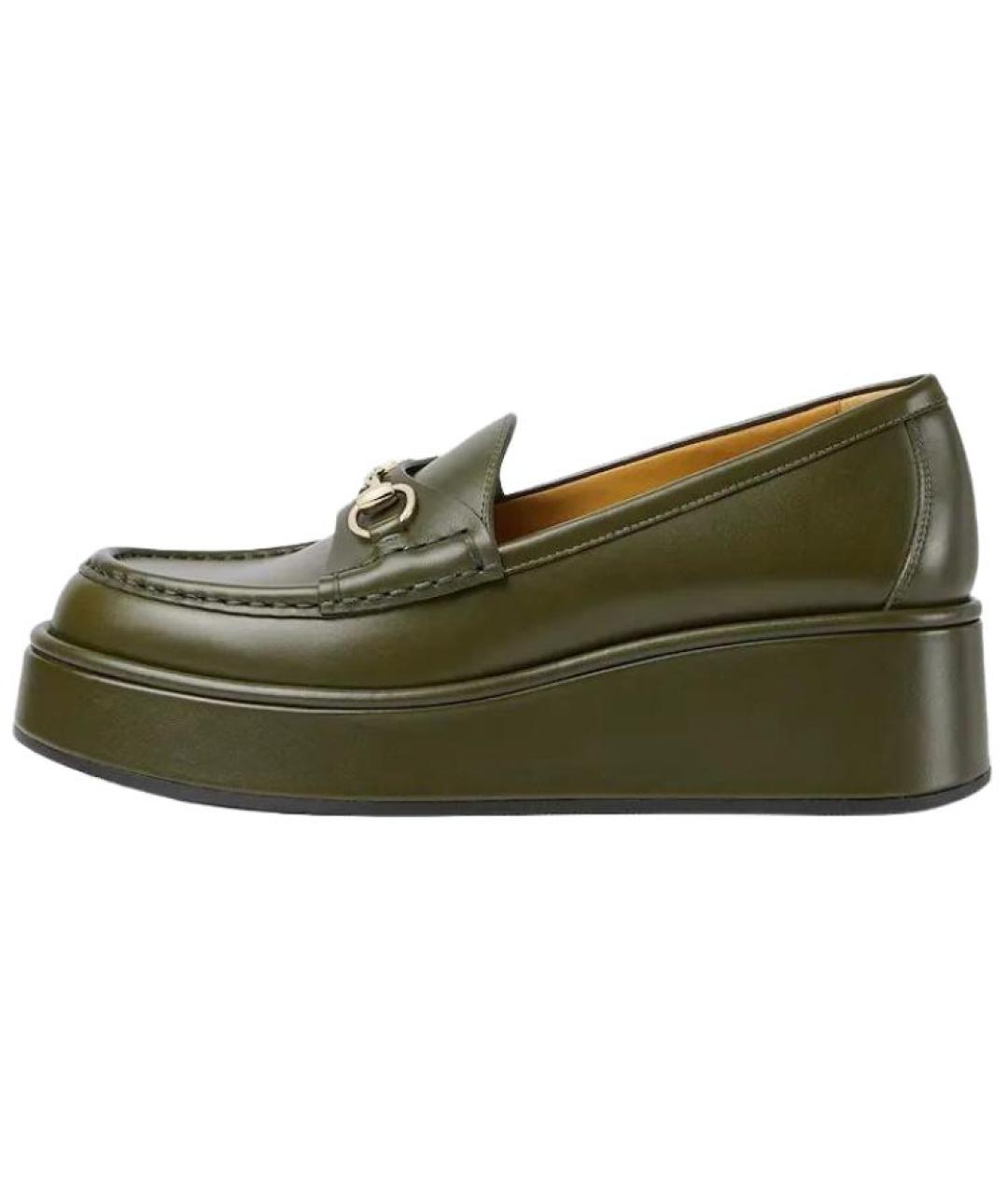 GUCCI Зеленые кожаные лоферы, фото 2