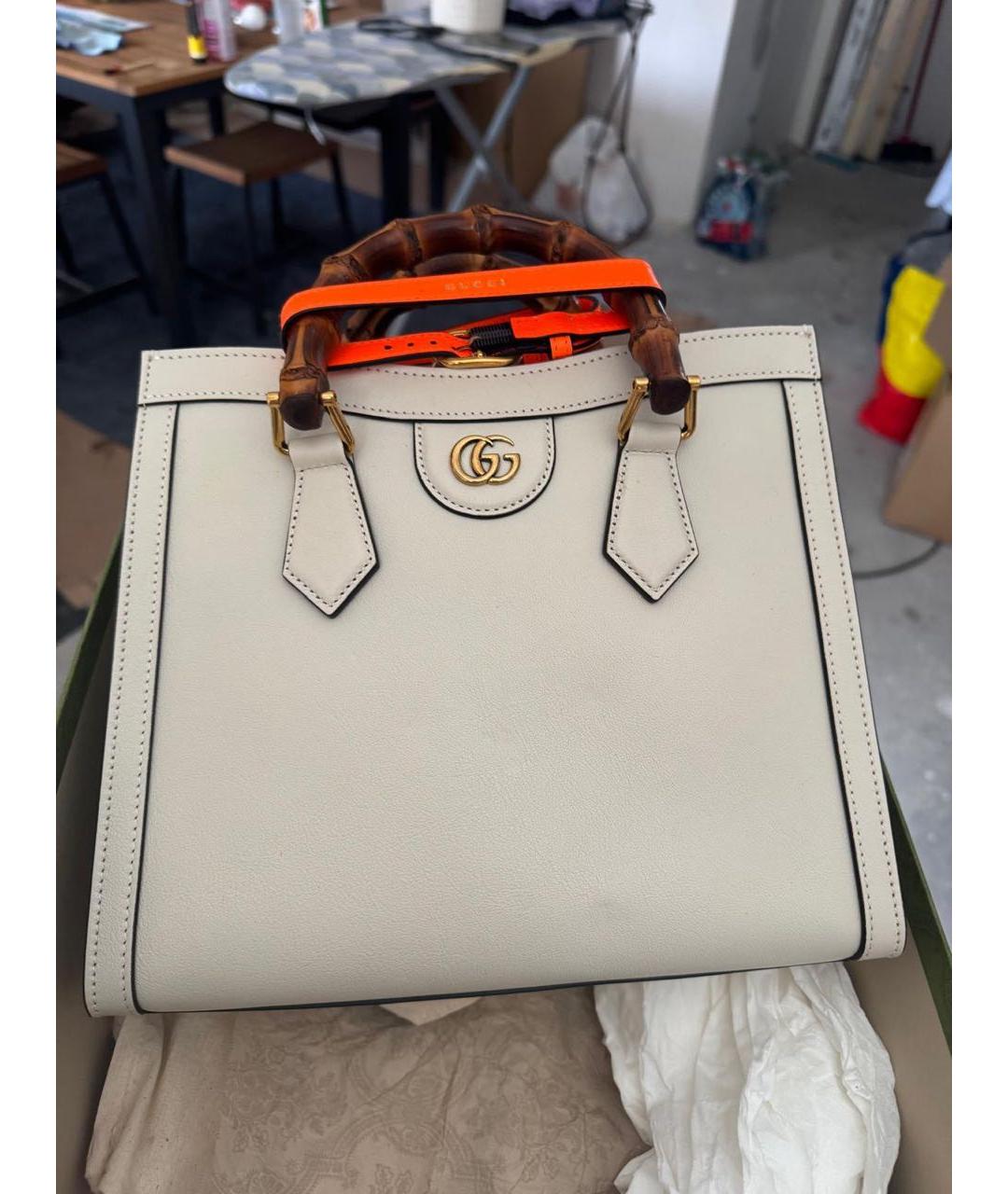 GUCCI Бежевая кожаная сумка с короткими ручками, фото 2