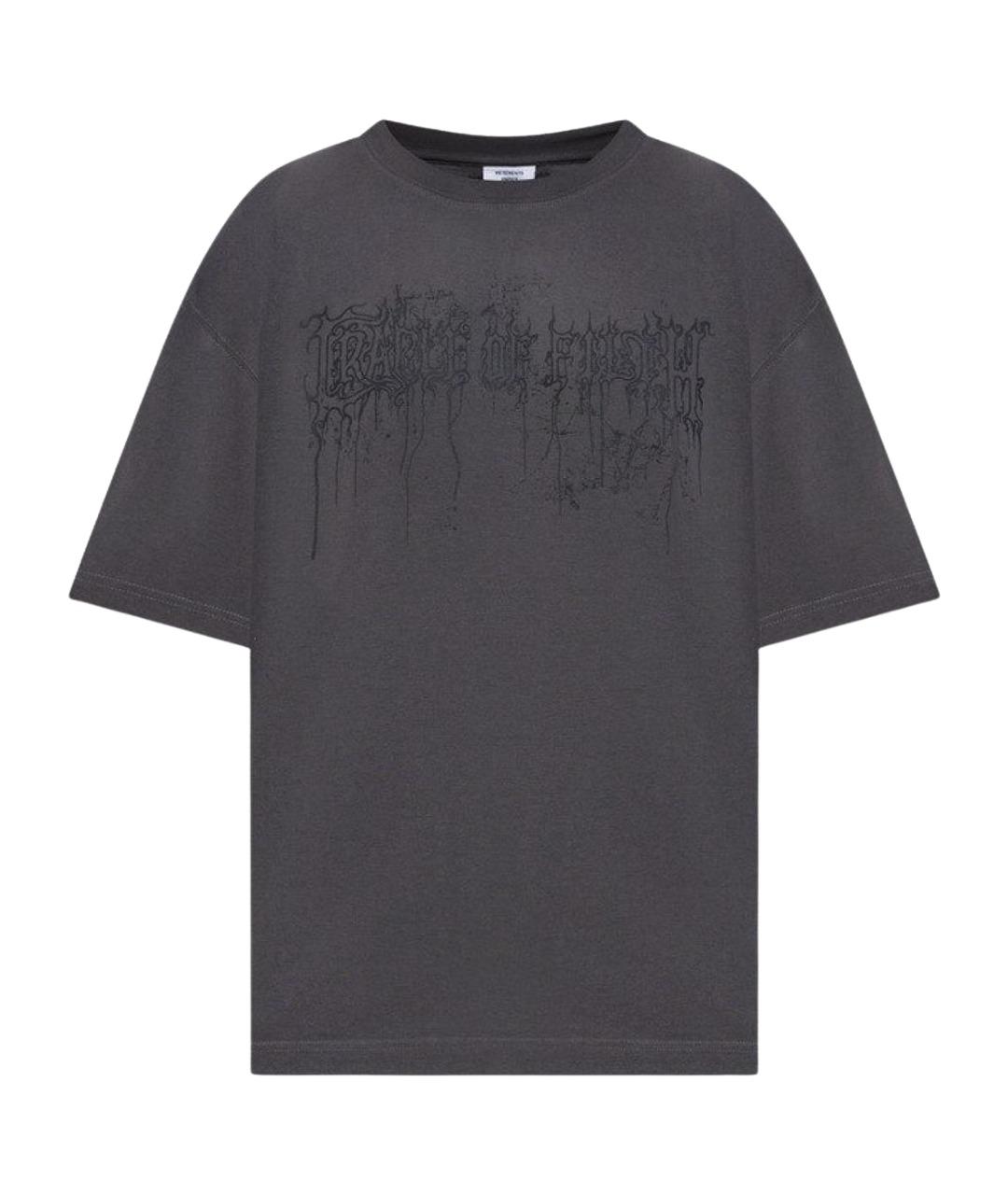 VETEMENTS Антрацитовая хлопковая футболка, фото 1