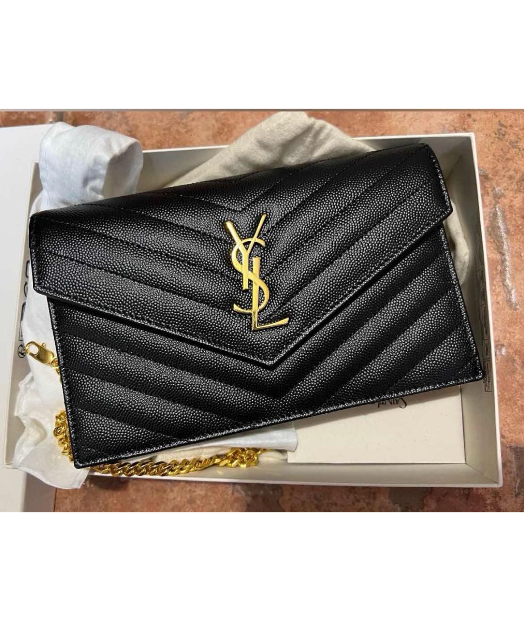 SAINT LAURENT Черная кожаная сумка через плечо, фото 2