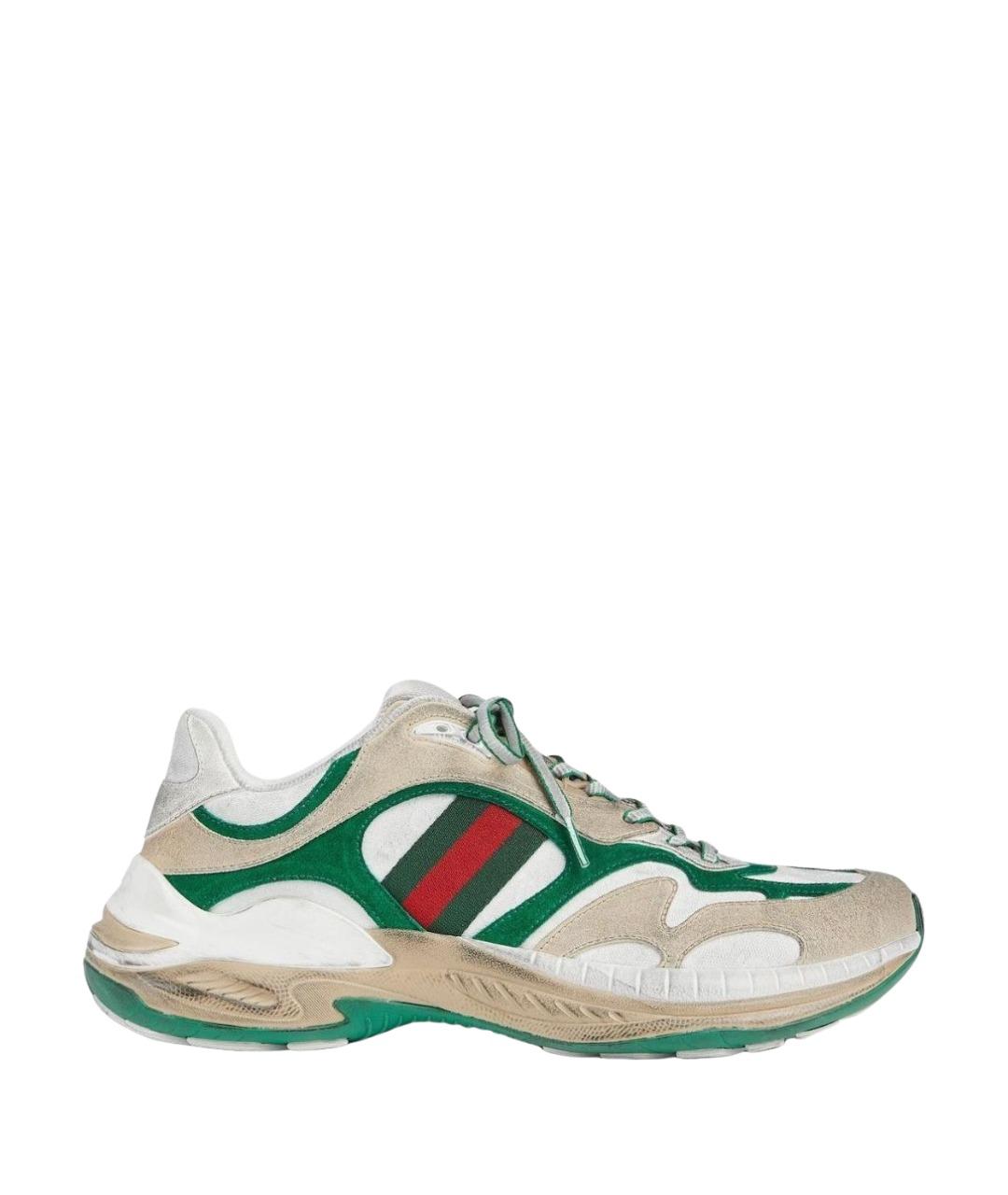GUCCI Зеленые текстильные низкие кроссовки / кеды, фото 1