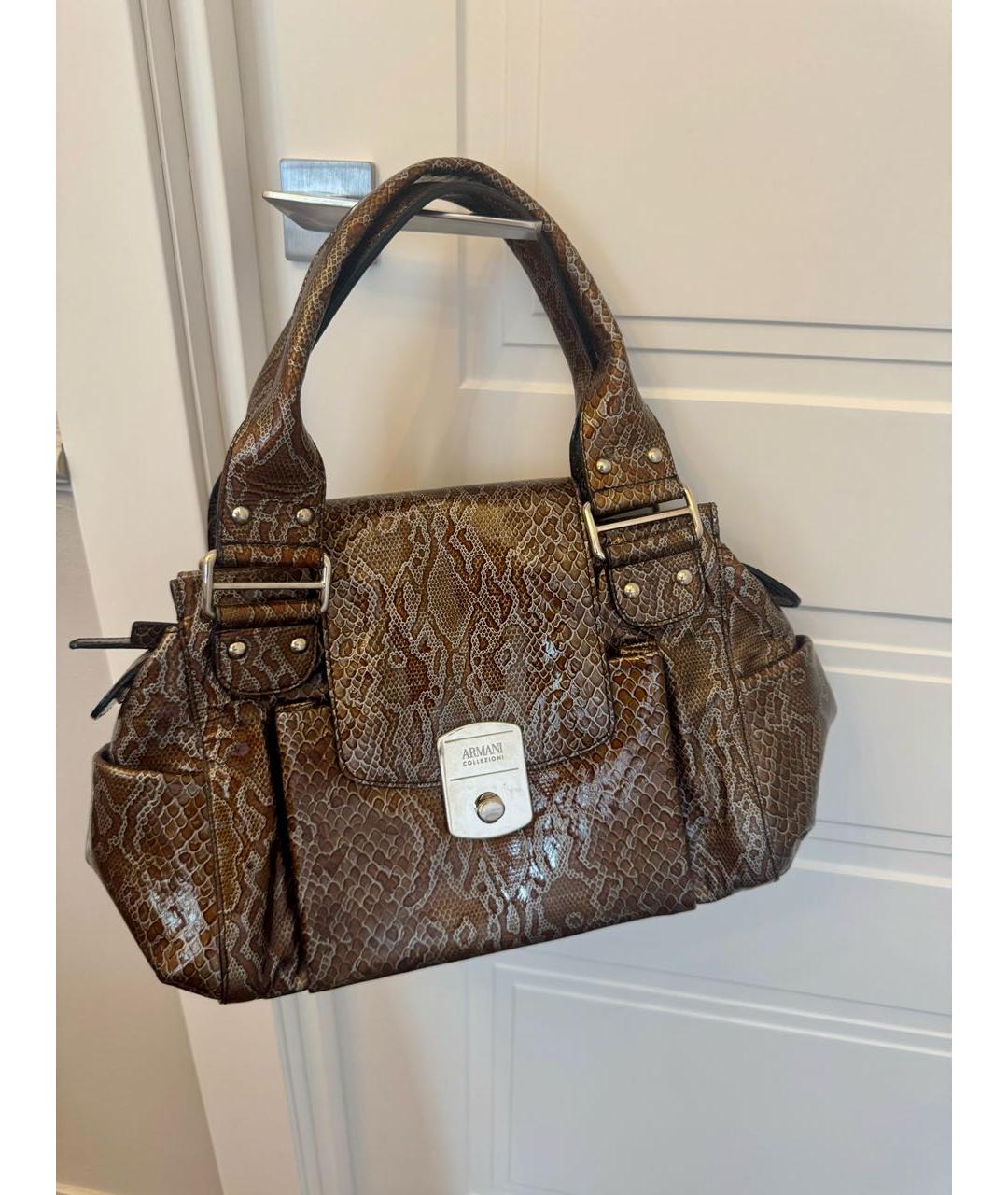 ARMANI COLLEZIONI Коричневая кожаная сумка тоут, фото 5