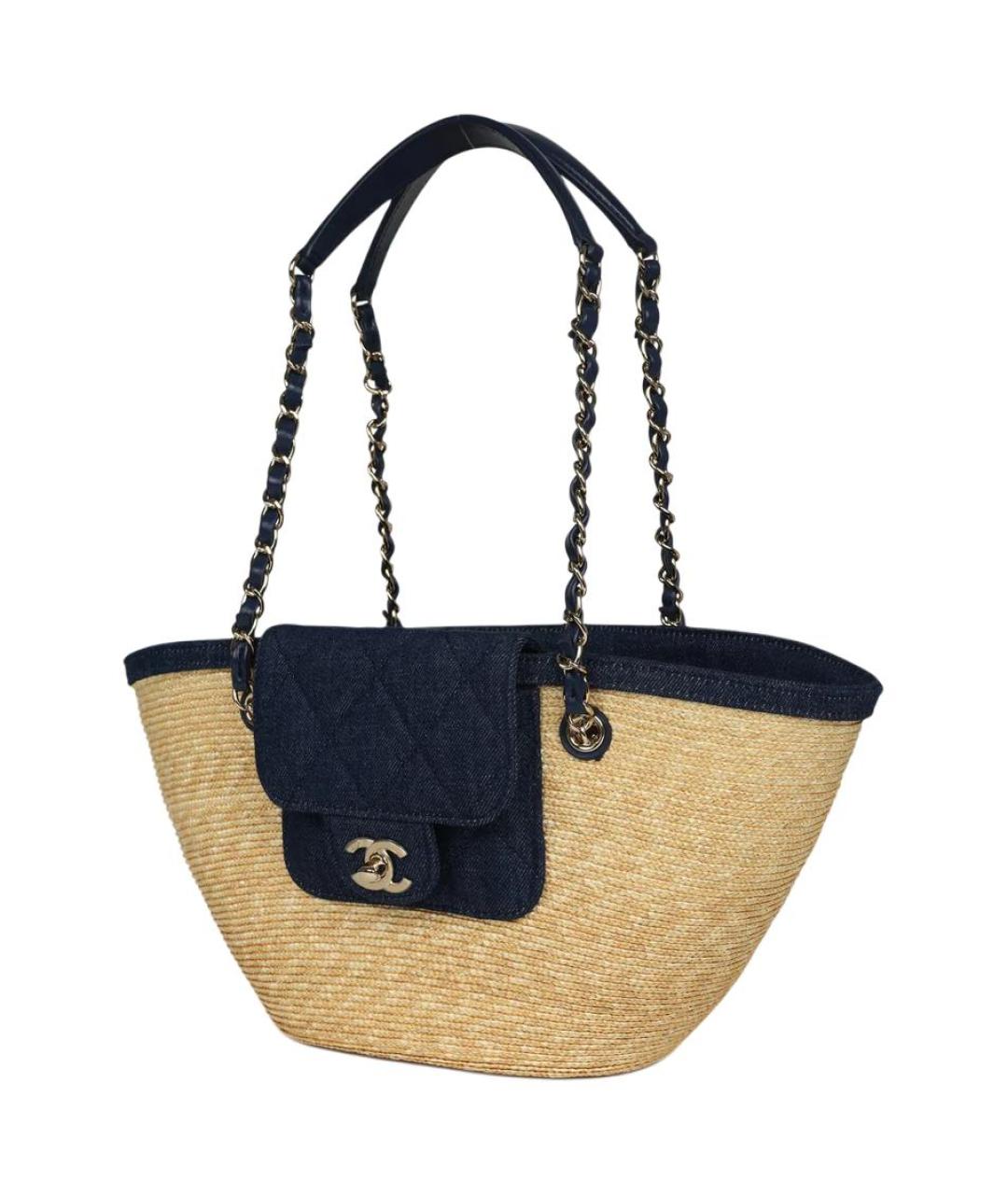CHANEL Бежевая рафия сумка через плечо, фото 3