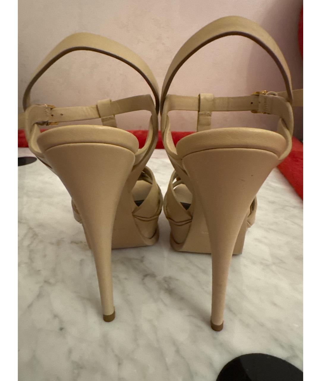 SAINT LAURENT Бежевые кожаные босоножки, фото 4