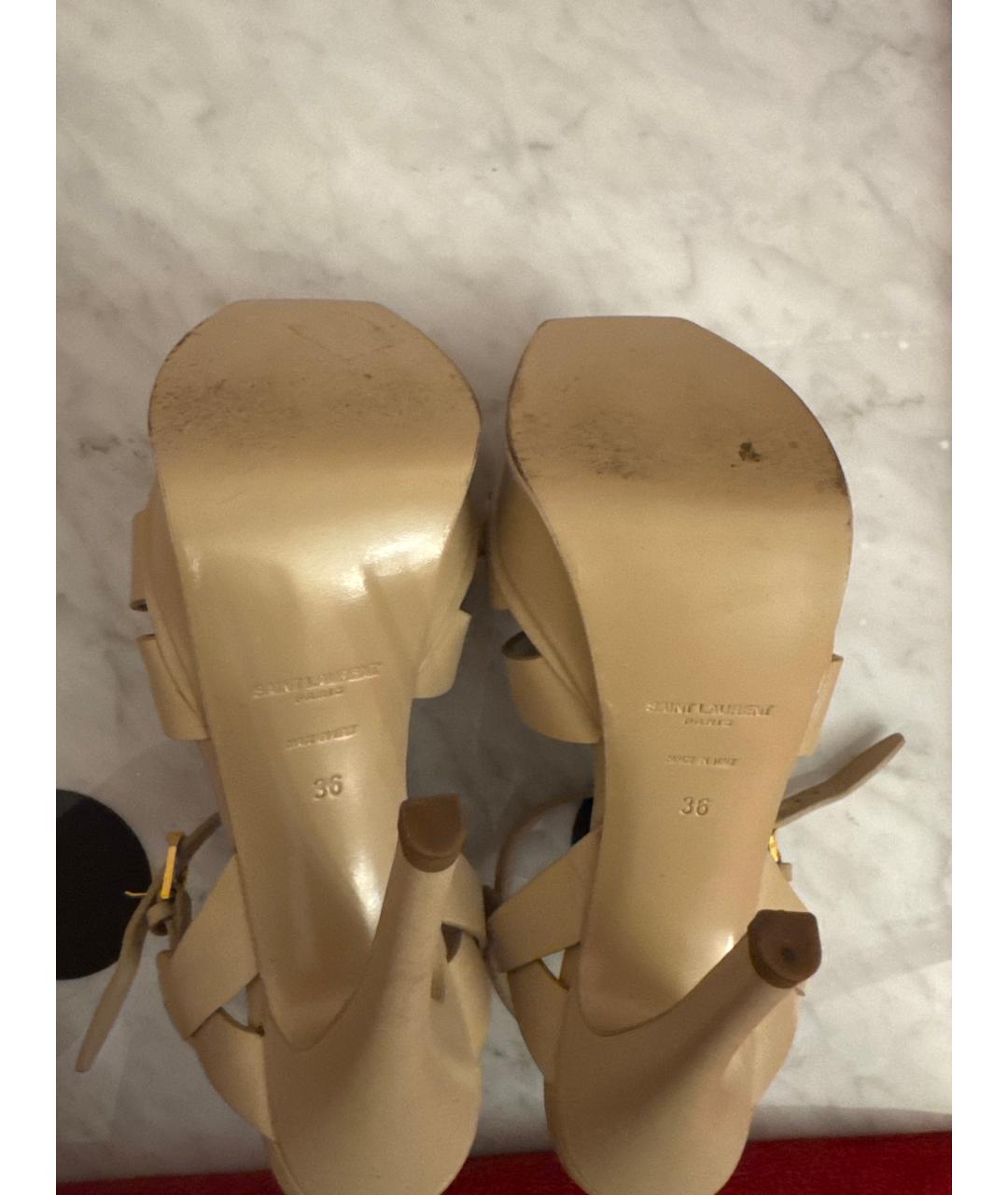 SAINT LAURENT Бежевые кожаные босоножки, фото 5