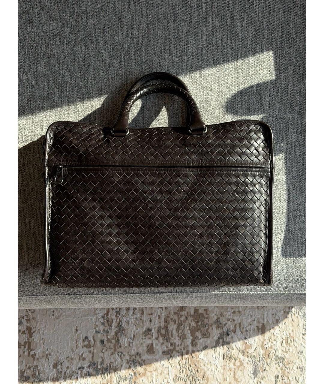 BOTTEGA VENETA Коричневый кожаный портфель, фото 3