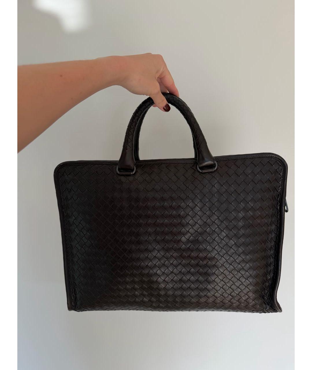 BOTTEGA VENETA Коричневый кожаный портфель, фото 6