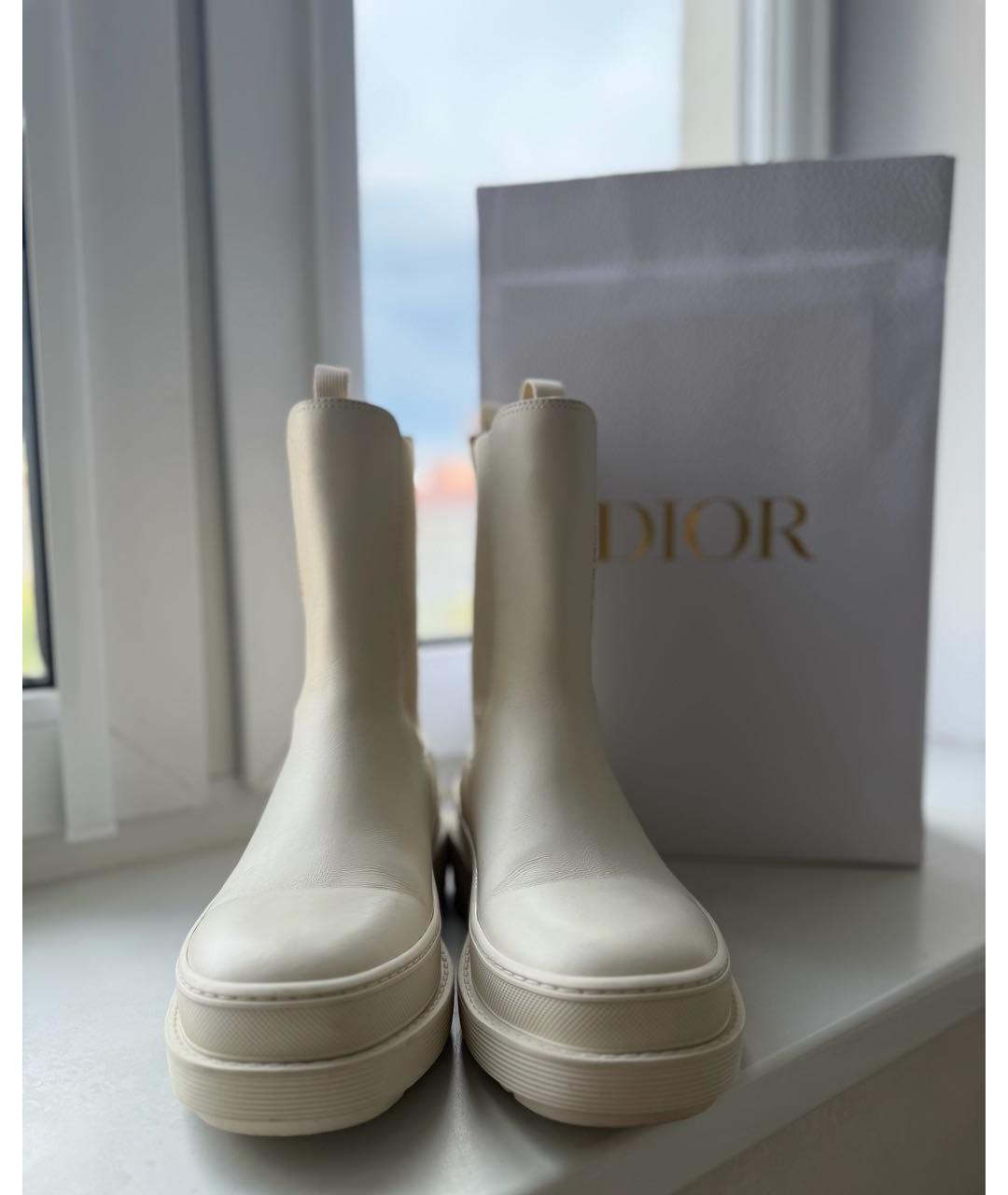 CHRISTIAN DIOR Белые кожаные ботинки, фото 2